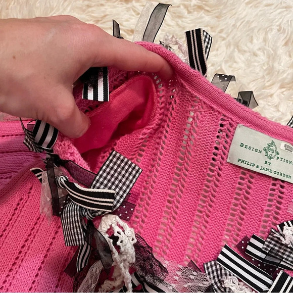 Vintage Design Options Phillip Jane Gordon bows trim cotton open knit pink M - Picture 8 of 9